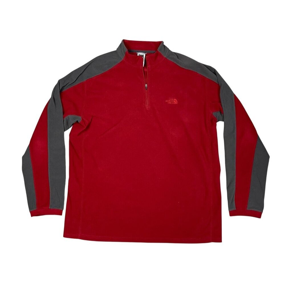 The North Face Mens 1/4 Zip Fleece Pullover XL Red Gray Long Sleeve TKA100